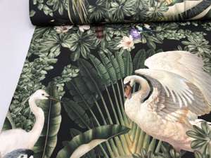 Dekostof - smukt print med fugle og svaner
